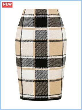 High Waisted Plaid Knee Length Pencil Sweater Skirt